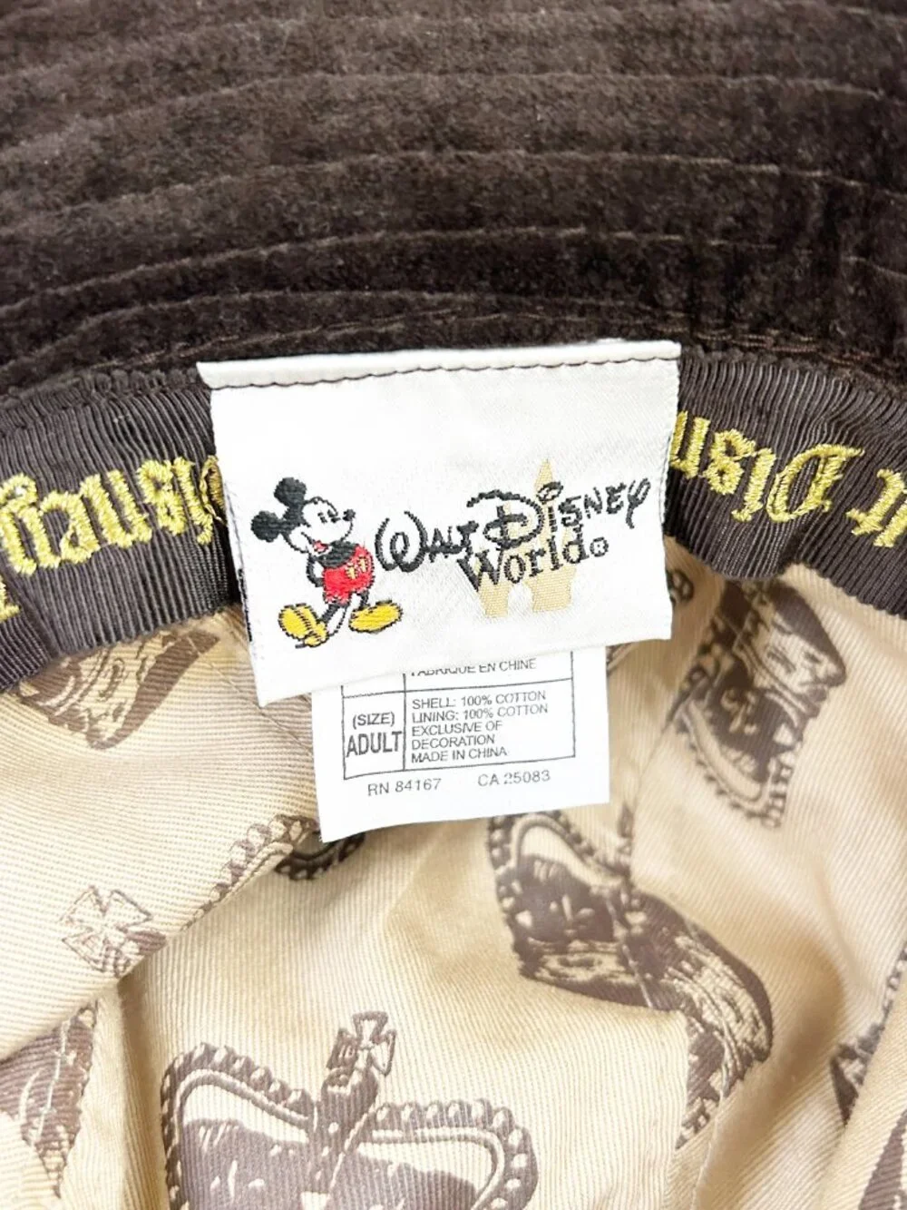 Walt Disney World Velour Bucket Hat Adult Brown Velvet Mickey Charm Disneyland